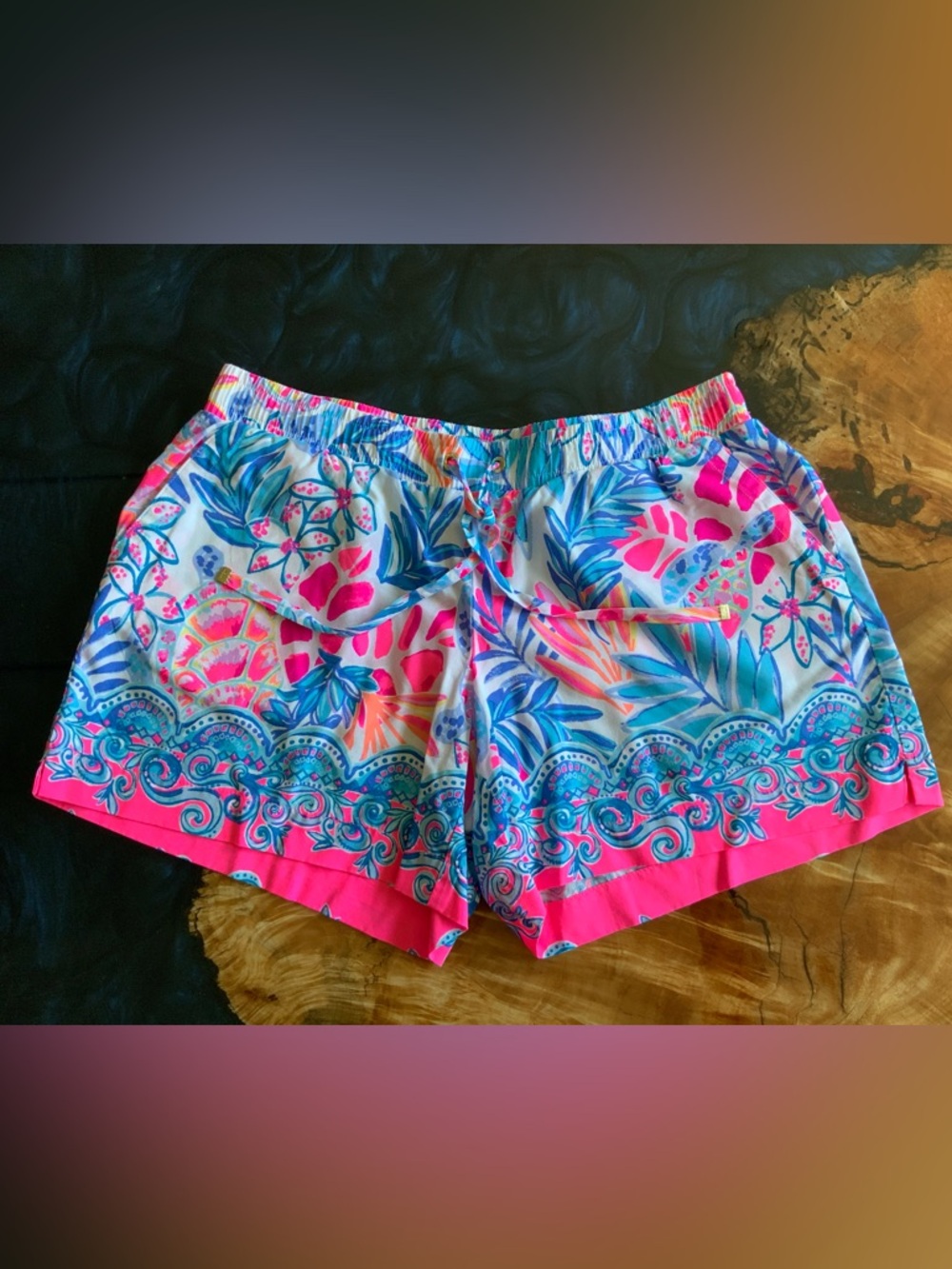 NWOT Lilly Pulitzer Neon Floral Drawstring Shorts in Hot Pink & Aqua